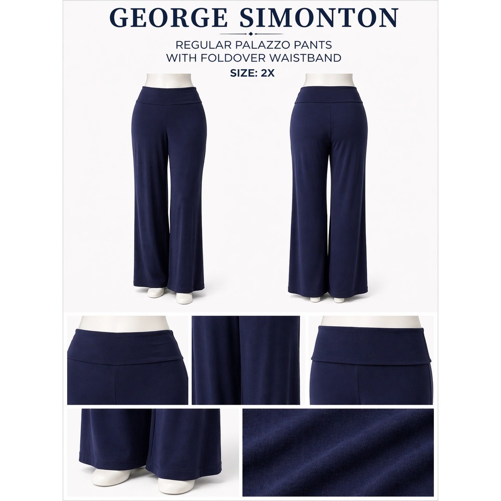 George Simonton‎ Navy Blue Foldover Waistband Palazzo Pants Wide Leg 2X A229338